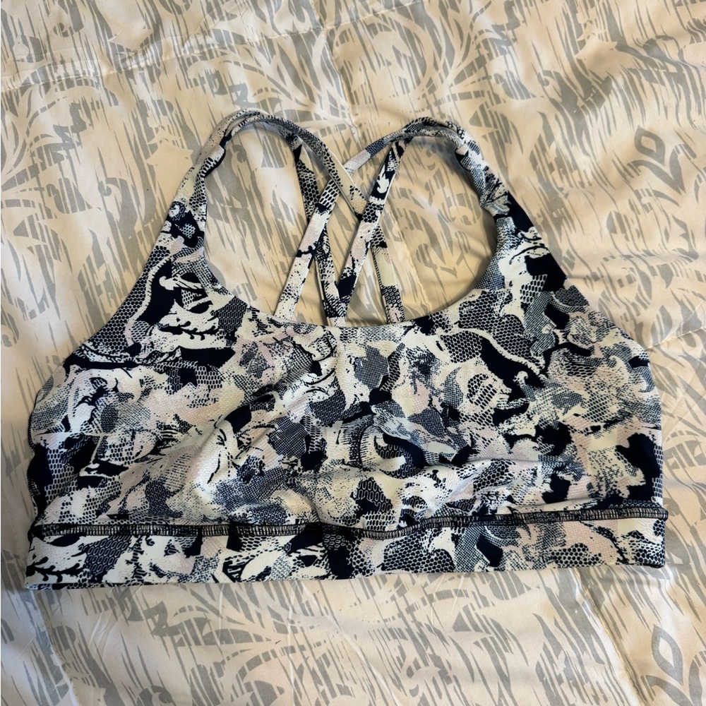 Lululemon Women's Black & White Printed Strappy Sports Bra